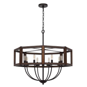 Cal Lighting Renton Oak 60W x 8 Hexagon Chandelier