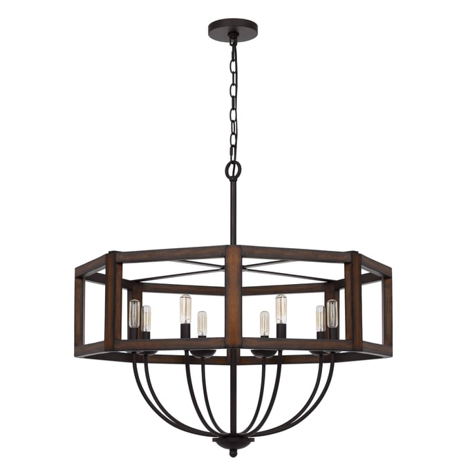 Cal Lighting Renton Oak 60W x 8 Hexagon Chandelier CAL-FX-3761-8