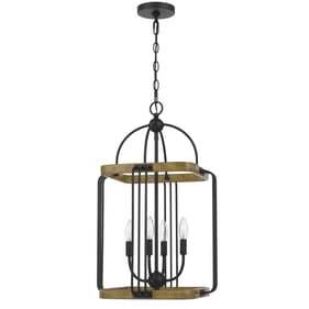 Cal Lighting Ripon Oak Black Metal Chandelier