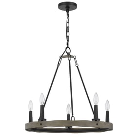 Cal Lighting Maidstone Oak Black Metal Chandelier