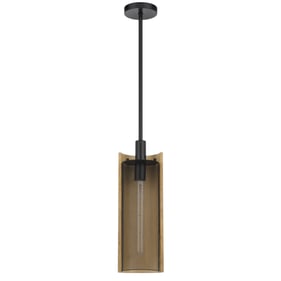 Cal Lighting Wigan Black Robber Wood Drop Pendant with Mesh Shade