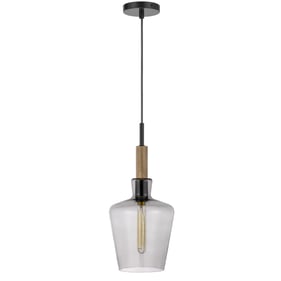 Cal Lighting Swindon Smoked Black Glass Drop Pendant with Wood Accent