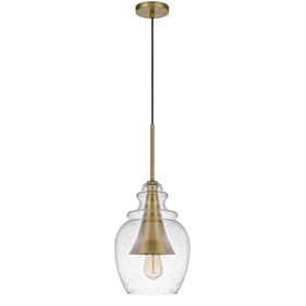 Cal Lighting Girona Antique Brass Glass Drop Pendant with Metal Cone Accent