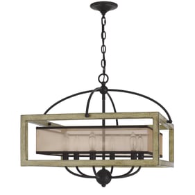 Cal Lighting Palencia Distressed Oak Black Square Chandelier with Organza S...