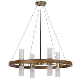 Cal Lighting Hempstead Antique Brass 40W Birch Wood Cylinder Chandelier