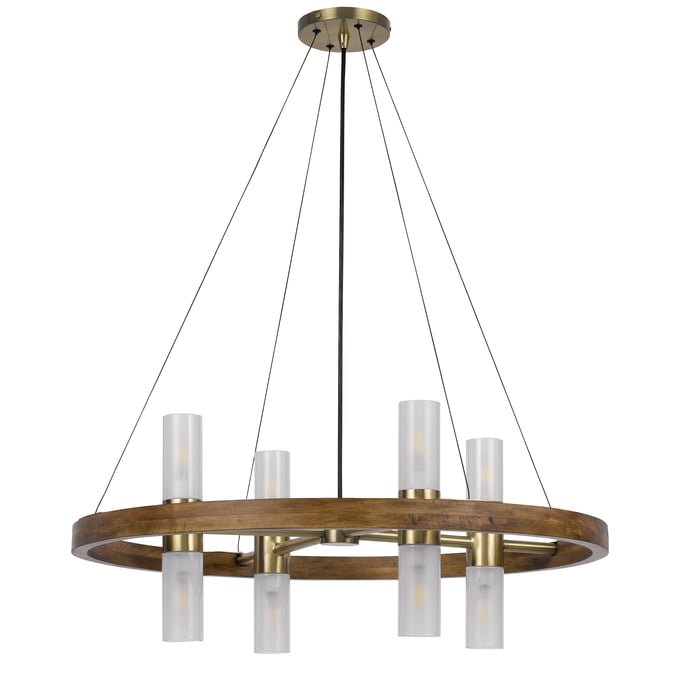 Cal Lighting Hempstead Antique Brass 40W Birch Wood Cylinder Chandelier CAL-FX-3782-8