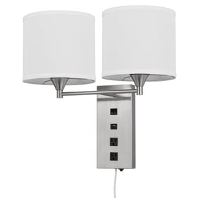 Cal Lighting Reedsport Brushed 60W Wall Lamp with 2 Power Outlets and 1 USB...