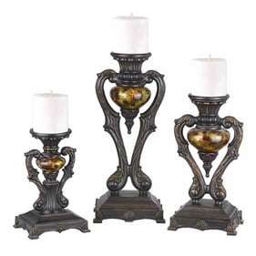 Cal Lighting Antique Bronze Traditional Resin Candle Holder with Reverse Pa...