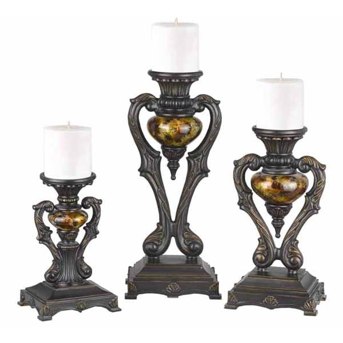 Cal Lighting Antique Bronze Traditional Resin Candle Holder with Reverse Painted Glass CAL-TA-587-3C