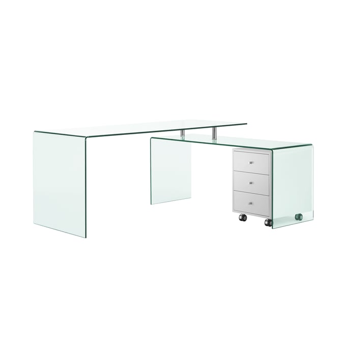 Casabianca Home Rio Clear Glass White Office Desk CASA-CB-1109-WH-DESK