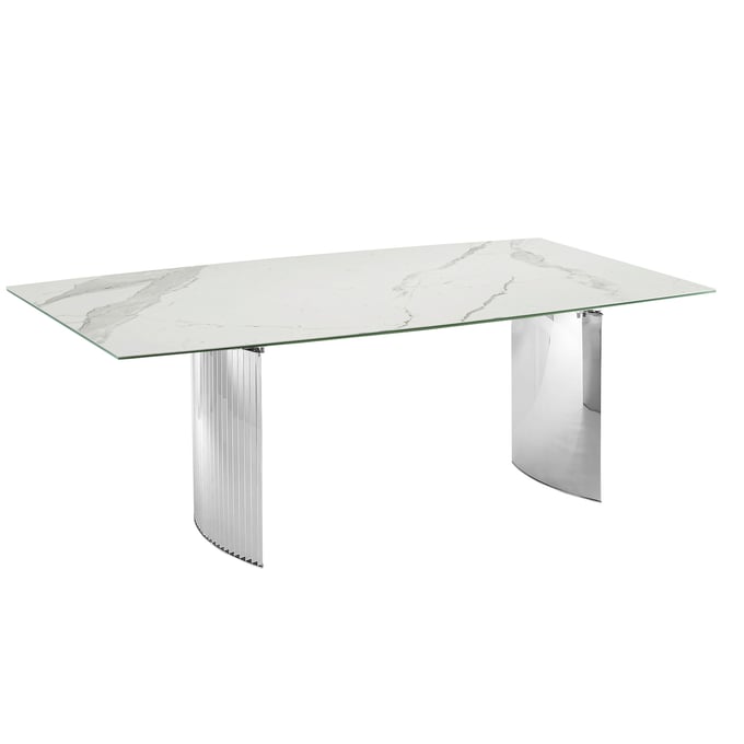 Casabianca Home Allegra White Marbled Glass Dining Table CASA-TC-MFIX06MAR