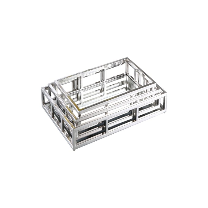 Chintaly Imports Rectangular Stainless Steel Mirrored Nesting Trays CHF-1008-RCT-TR