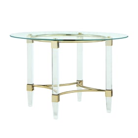 Chintaly Imports Brushed Gold Clear Round Glass Top Dining Table