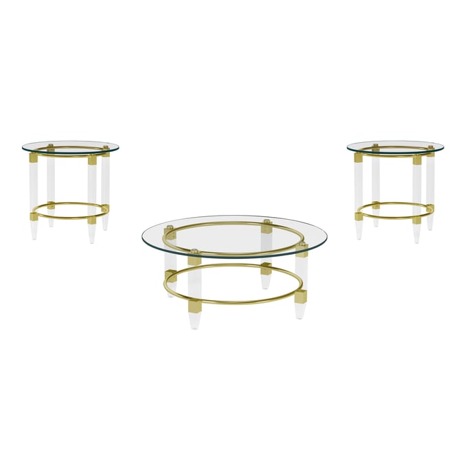 Chintaly Imports Gold Clear 3pc Coffee Table Set CHF-4038-GLD-OCT-S1