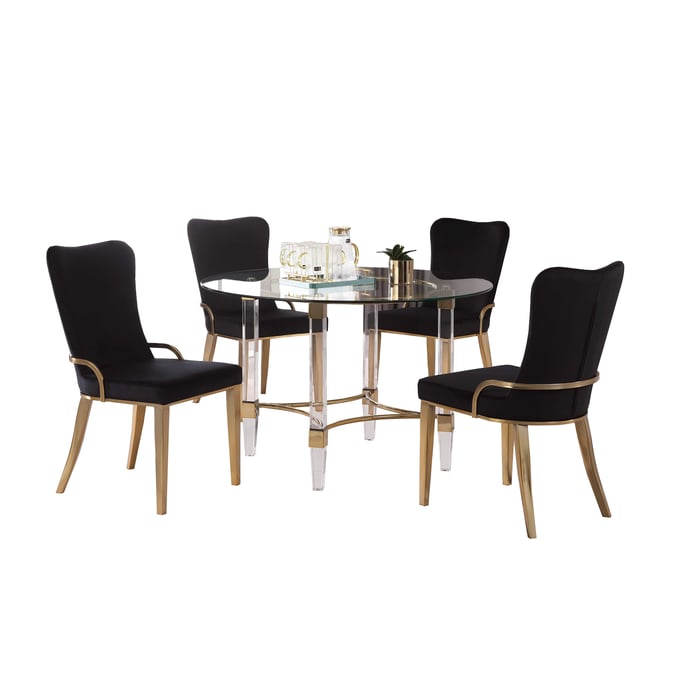 Chintaly Imports Riley Black Gold 5pc Round Dining Room Set CHF-4038-GLD-RILEY-5PC-BLK