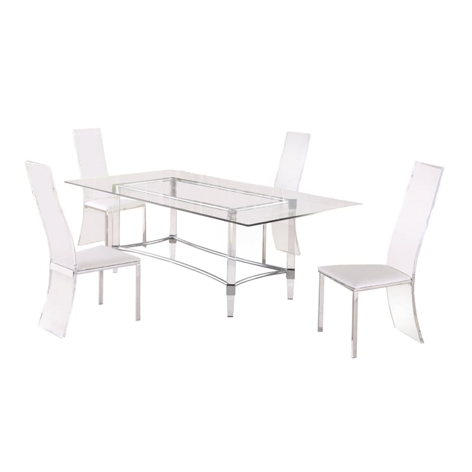 Chintaly Imports Layla White 60 Inch 5pc Dining Room Set CHF-4038-LAYLA-RCT3660-5PC