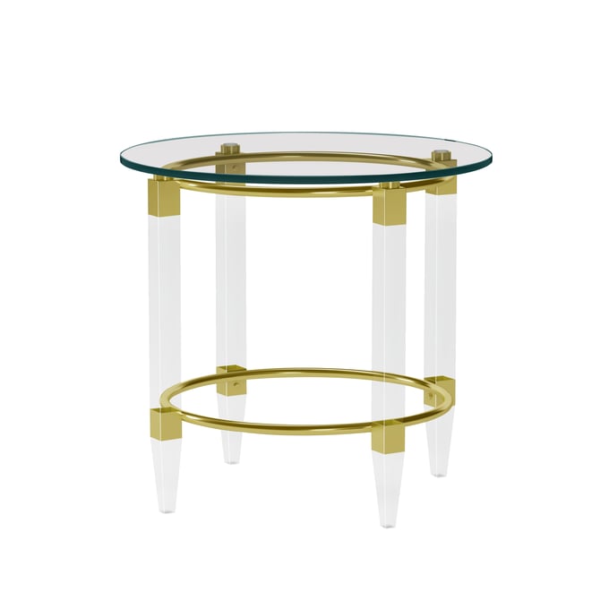 Chintaly Imports Gold Clear Glass Round Lamp Table CHF-4038-LT-GLD