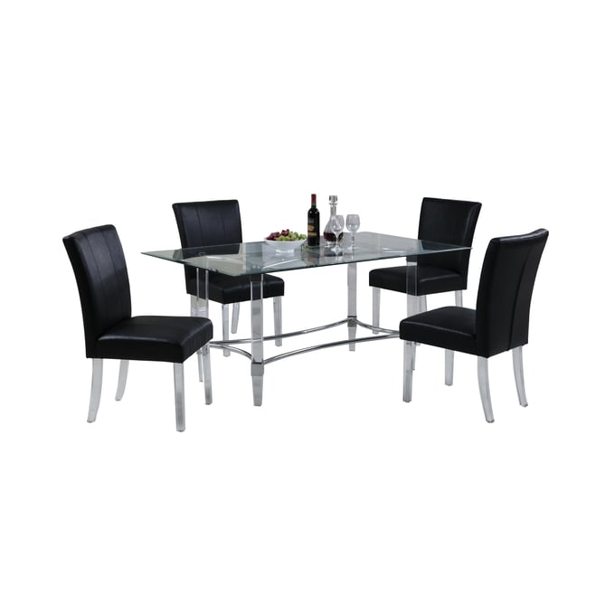 Chintaly Imports Black 72 Inch 5pc Dining Room Set CHF-4038-RCT4272-5PC-BLK