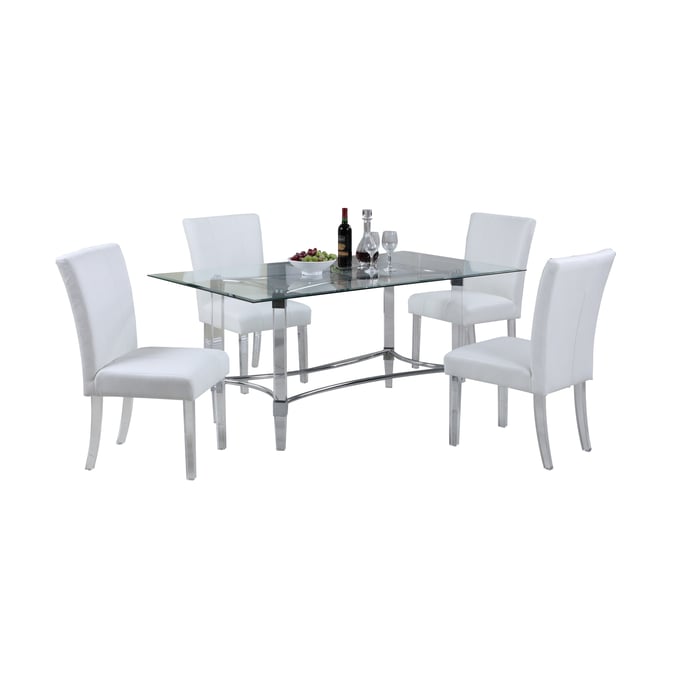 Chintaly Imports White 72 Inch 5pc Dining Room Set CHF-4038-RCT4272-5PC-WHT