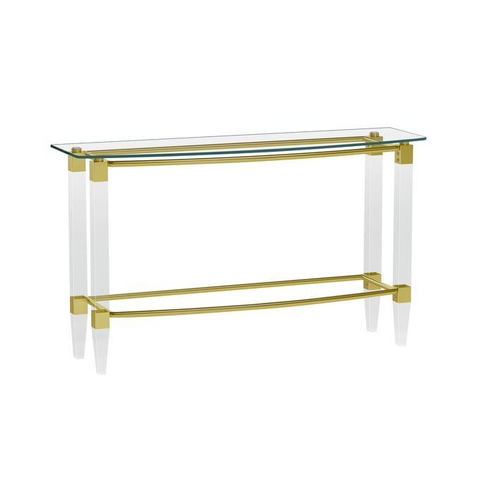 Chintaly Imports Gold Clear Glass Rectangular Sofa Table CHF-4038-ST-GLD