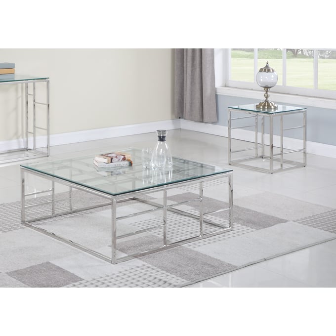 Chintaly Imports Clear Square Glass Top 3pc Coffee Table Set CHF-5073-OCT-S1