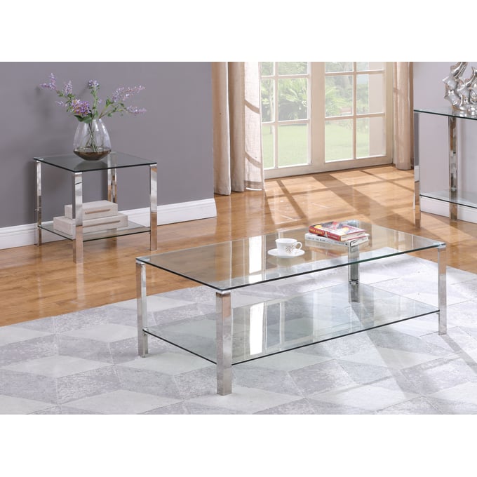 Chintaly Imports Clear Polished 3pc Coffee Table Set CHF-5080-OCT-S1