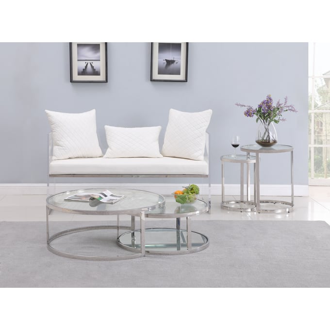 Chintaly Imports Polished Clear 3pc Coffee Table Set CHF-5509-NST-OCT-S1