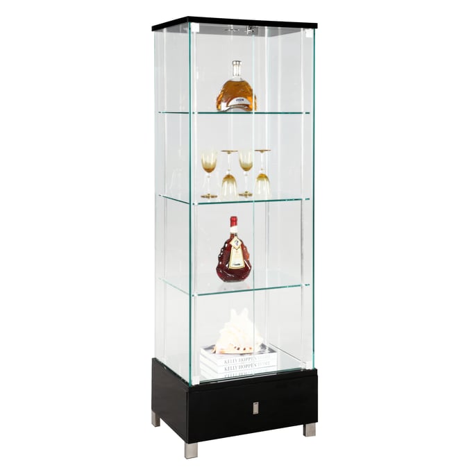 Chintaly Imports Gloss Black Glass Curio CHF-6628-CUR-BLK