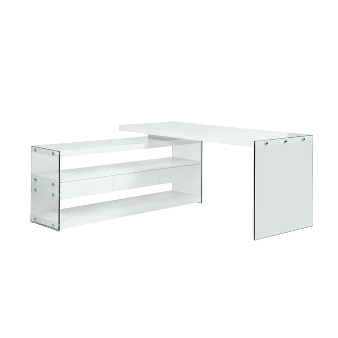 Chintaly Imports Gloss White Wood Shelves and Drawers CHF-6902-DSK-S