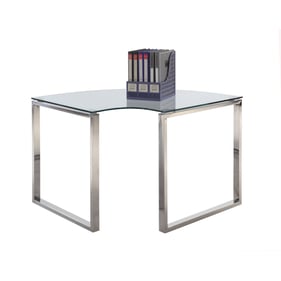 Chintaly Imports Clear Polished Stainless Steel Corner Desk Table