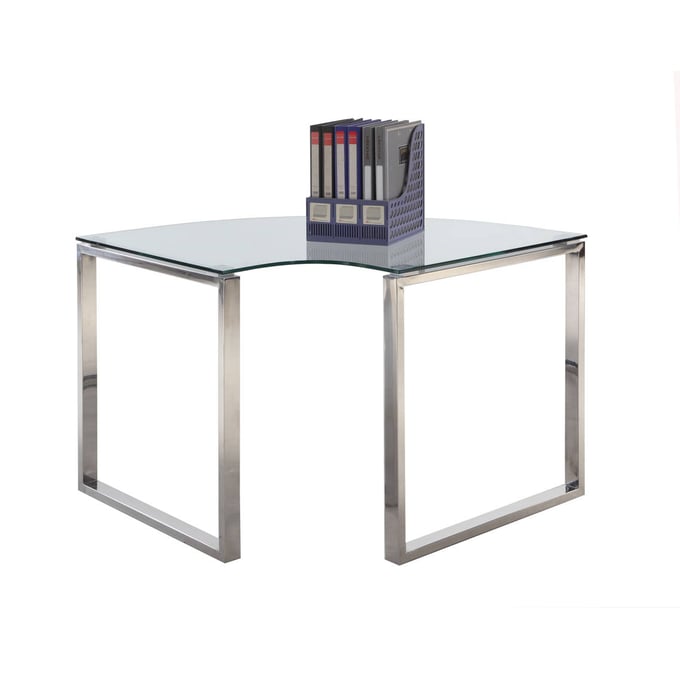 Chintaly Imports Clear Polished Stainless Steel Corner Desk Table CHF-6931-DSK-CRN