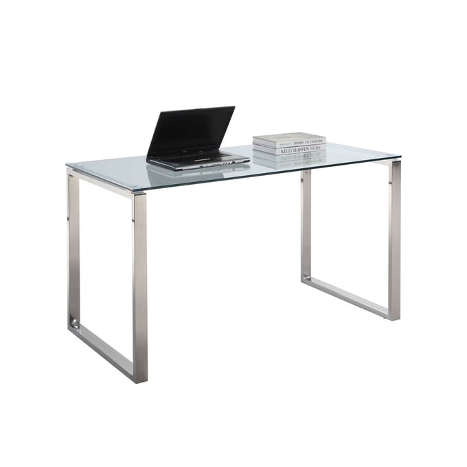 Chintaly Imports Clear Polished Stainless Steel Computer Desk Table CHF-6931-DSK-LRG