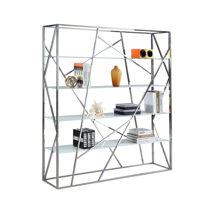 Chintaly Imports White Polished Stainless Steel Bookshelf CHF-74104-BKS