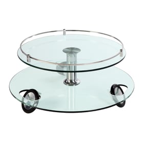 Chintaly Imports Two Tier Rolling Round Glass Cocktail Table