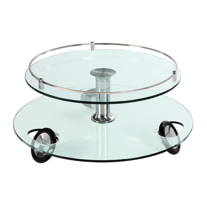 Chintaly Imports Two Tier Rolling Round Glass Cocktail Table CHF-8178-CT