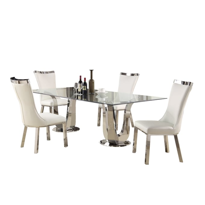 Chintaly Imports Adelle Clear Polished White 5pc Dining Room Set CHF-ADELLE-5PC