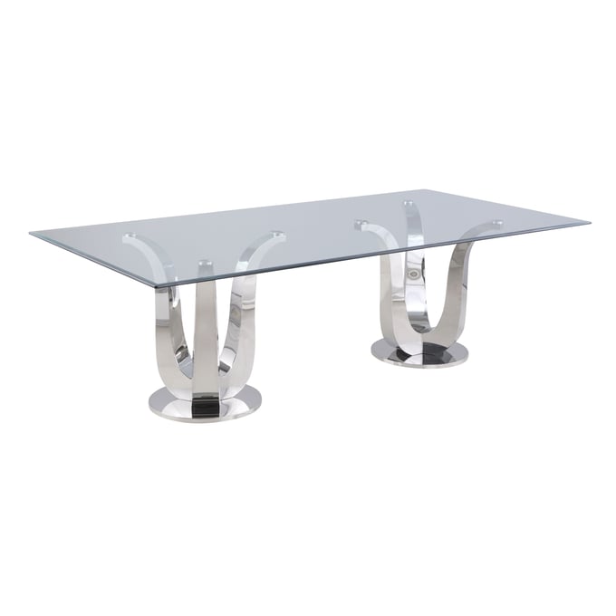 Chintaly Imports Adelle Clear Polished Stainless Steel Dining Table CHF-ADELLE-DT-RCT