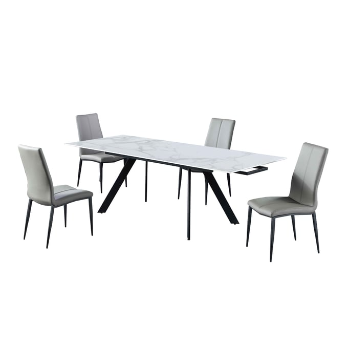 Chintaly Imports Alexandra Grey Gloss White 5pc Dining Room Set CHF-ALEXANDRA-5PC