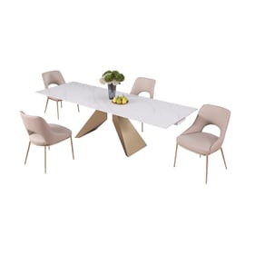 Chintaly Imports Amelia White Champagne Beige 5pc Dining Room Set