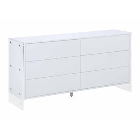 Chintaly Imports Barcelona Gloss White 6 Drawers Buffet