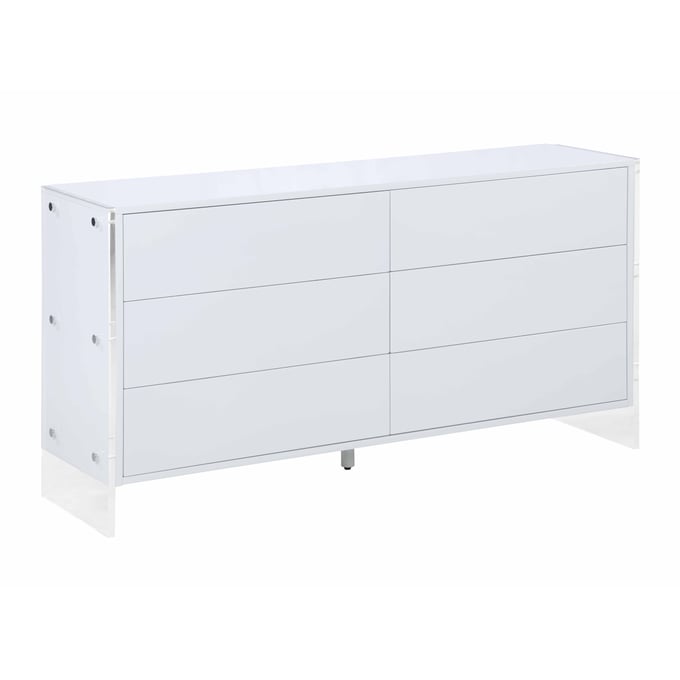 Chintaly Imports Barcelona Gloss White 6 Drawers Buffet CHF-BARCELONA-BUF