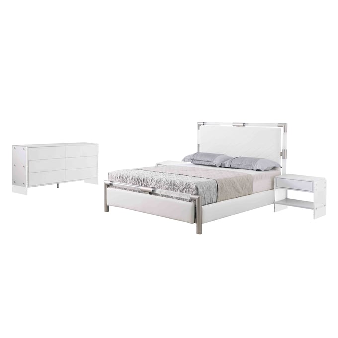 Chintaly Imports Barcelona White Clear 3pc Bedroom Set with Queen Bed CHF-BARCELONA-QN-3PC