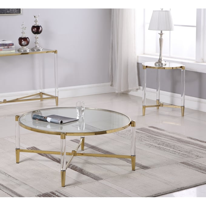 Chintaly Imports Denali Clear Brass Oval 3pc Coffee Table Set CHF-DENALI-OVL-OCT-S1