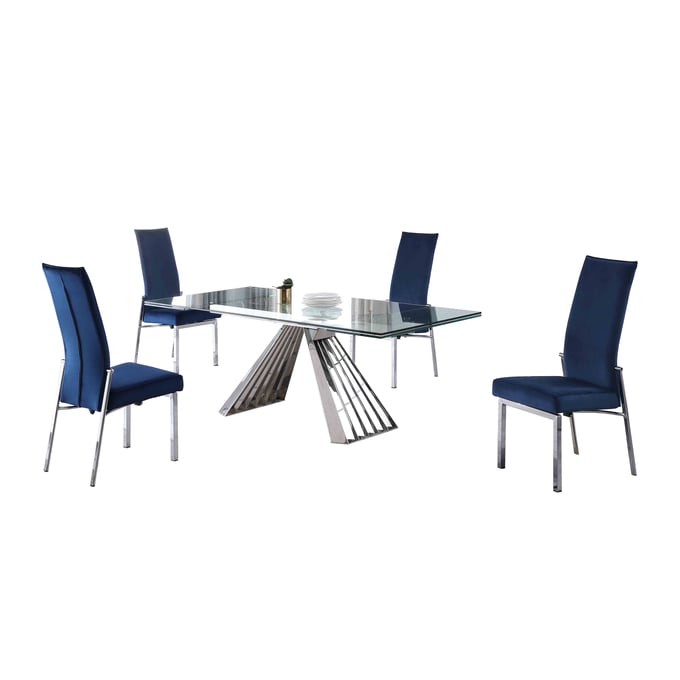 Chintaly Imports Dominique Anabel Blue 5pc Dining Room Set CHF-DOMINIQUE-ANABEL-5PC-BLU