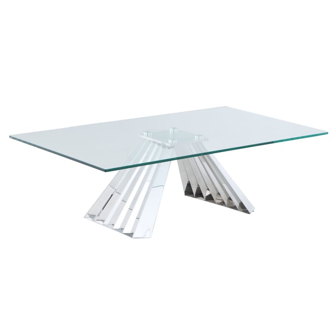 Chintaly Imports Dominique Clear Polished Stainless Steel Cocktail Table CHF-DOMINIQUE-CT