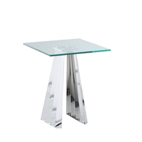 Chintaly Imports Dominique Clear Polished Stainless Steel Lamp Table