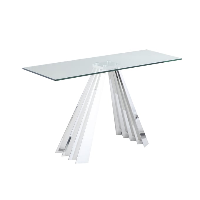 Chintaly Imports Dominique Clear Polished Stainless Steel Sofa Table CHF-DOMINIQUE-ST