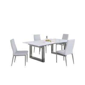 Chintaly Imports Ebony Desiree Light Grey Gloss White 5pc Dining Room Set