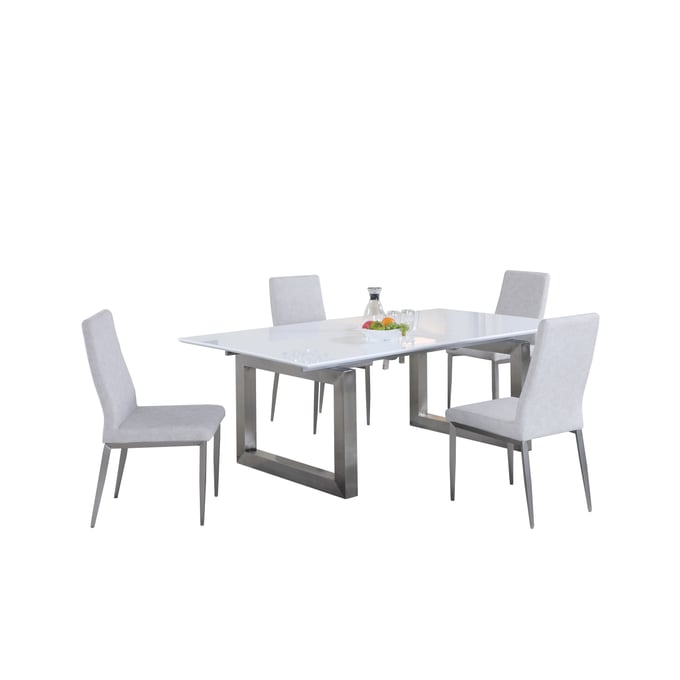 Chintaly Imports Ebony Desiree Light Grey Gloss White 5pc Dining Room Set CHF-EBONY-DESIREE-5PC