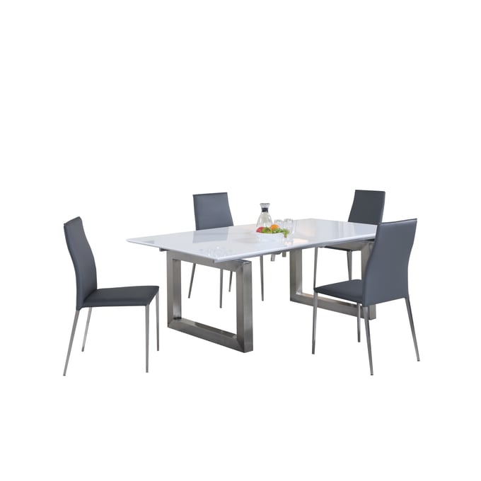 Chintaly Imports Ebony Elsa Grey Gloss White 5pc Dining Room Set CHF-EBONY-ELSA-5PC